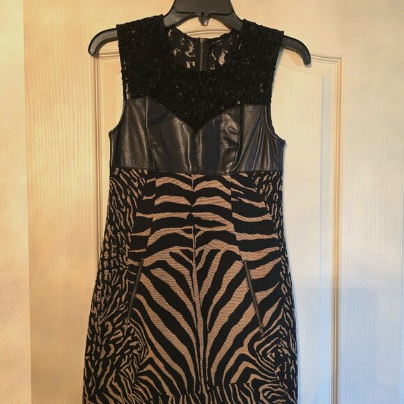Sexy Tracy Reese Leather, Jacquard, & Lace Cocktail Party Dress Size 2 - Picture 2 of 6